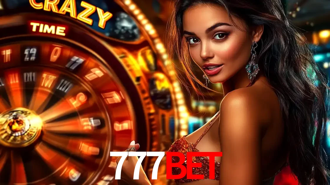 Mulher ao lado da roda de prêmios do jogo de cassino ao vivo Crazy Time, um dos shows de jogos mais emocionantes oferecidos pela plataforma de apostas 777BET.