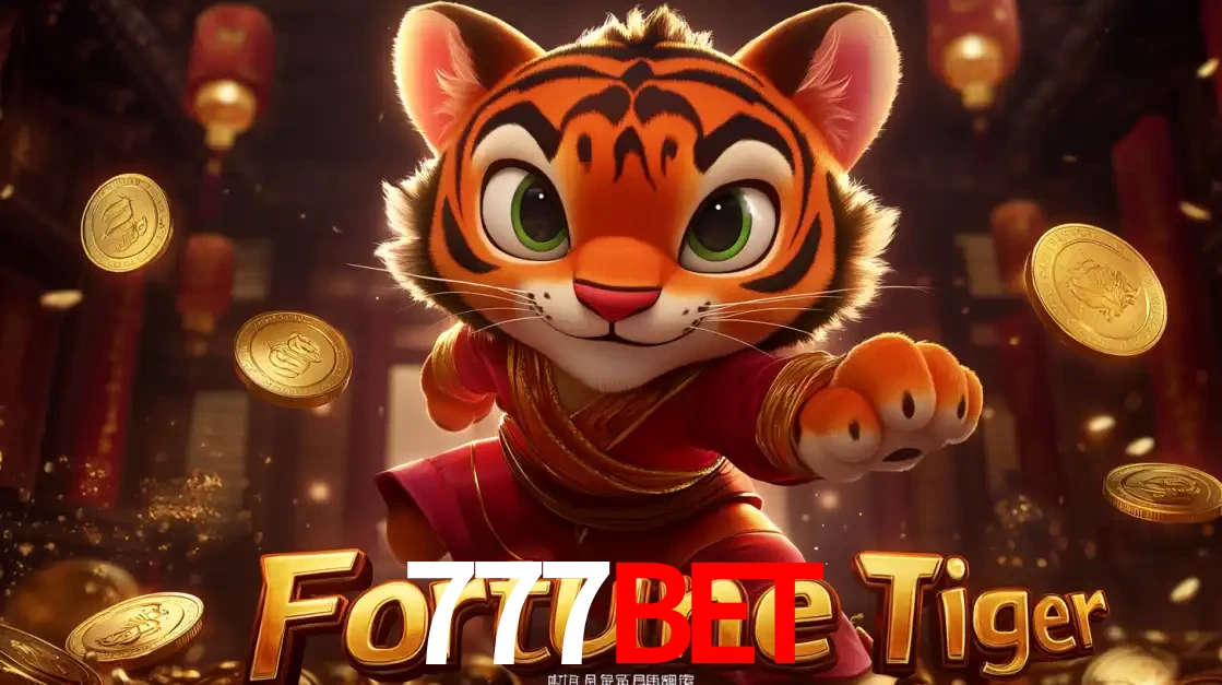 O carismático mascote do jogo de slot Fortune Tiger, um tigre fofo em pose de artes marciais, pronto para trazer sorte e multiplicadores de ganhos no cassino online 777BET.