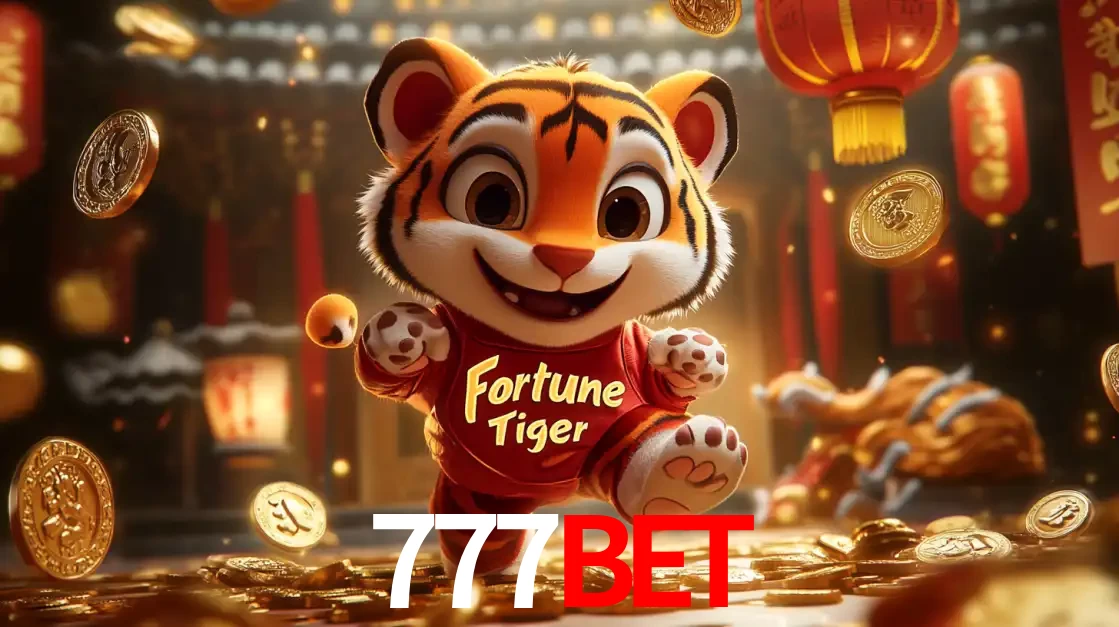 O alegre personagem do Fortune Tiger correndo sobre um caminho de moedas de ouro, simbolizando os grandes prêmios e a diversão do popular jogo de slot do 777BET.